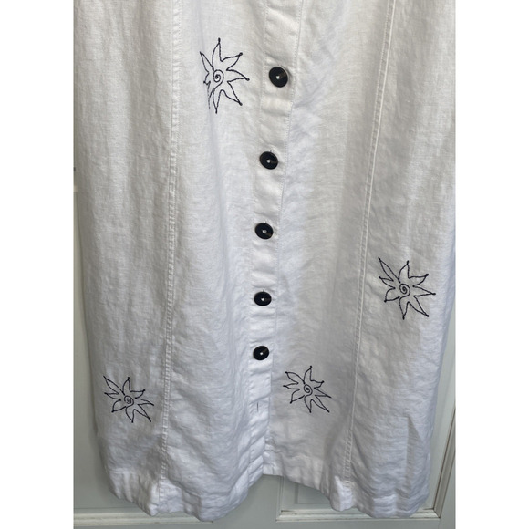 Madewell Women's Button Front Maxi Tea Dress Sz 10 Embroidered Floral 100% Linen - Picture 11 of 14